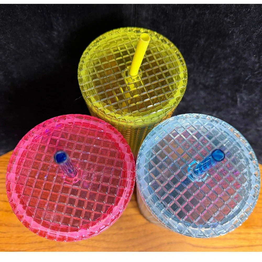 Starbucks Grid Venti Tumbler Lot-3pc Ombre Studded 24oz Cold Cups Pink Teal
